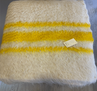 Cobertor de Papa 100% Lã | Branco Riscas Amarelo